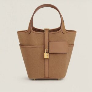 Hermes PHW Picotin Lock Micro Hand Bag Veau Swift Leather Chai Blanc Rose