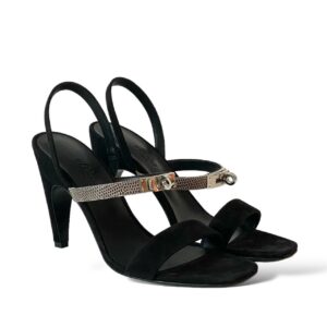 Louis Vuitton Black Canvas Logo Chain Lock Pumps Heels Size 38.5